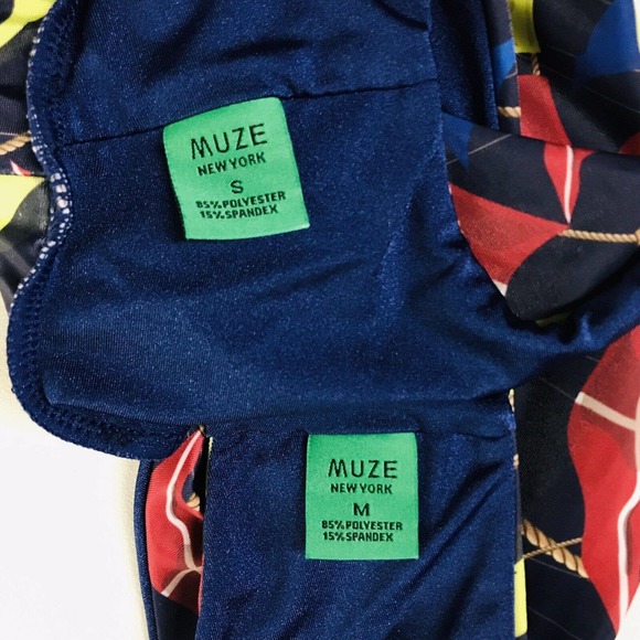 Muze Women's S/M Bikini Set High Waisted Swimwear Stretch Flags Navy Blue AK17 - Picture 2 of 4